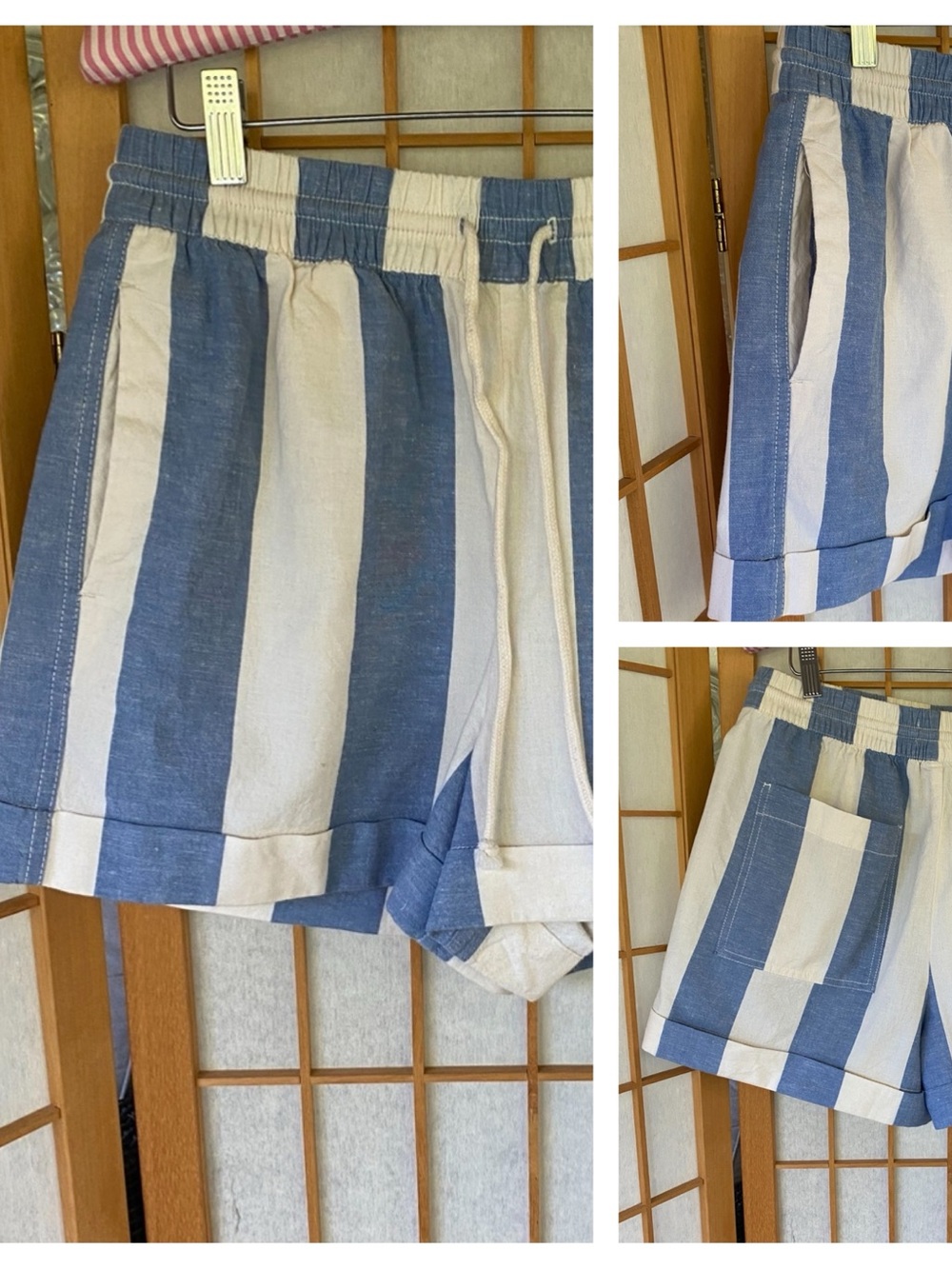 Lou & Grey Striped Cotton/Linen Blend Cuffed Shorts SZ M..Beach Coastal